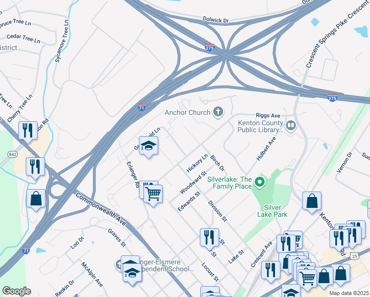 map of restaurants, bars, coffee shops, grocery stores, and more near 506 Greenfield Ln in Erlanger