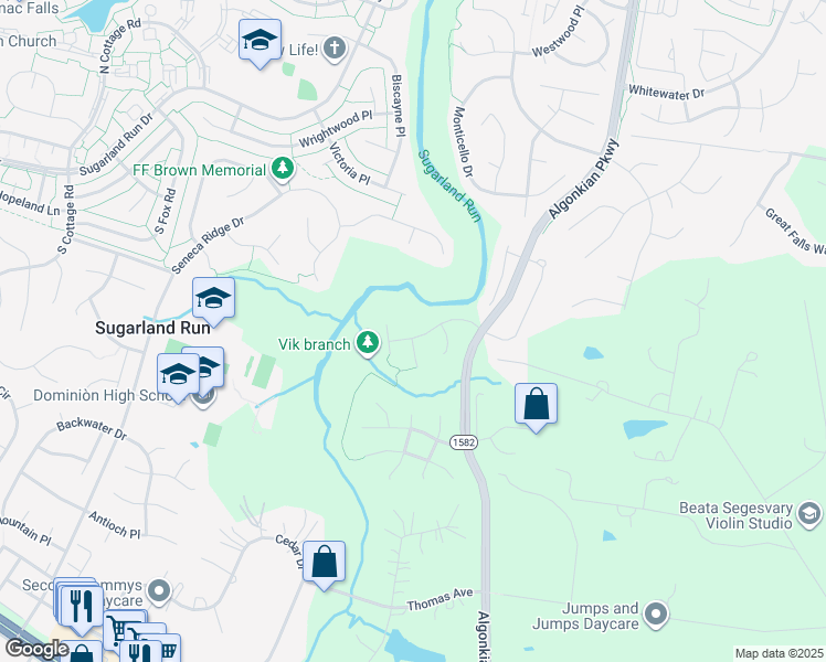 map of restaurants, bars, coffee shops, grocery stores, and more near 47212 Redbark Pl in Sterling