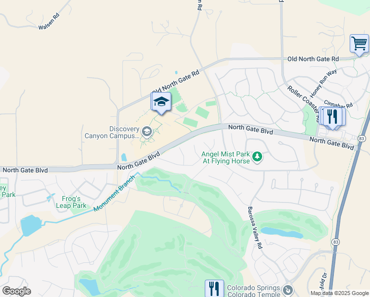 map of restaurants, bars, coffee shops, grocery stores, and more near 13673 Kitty Joe Court in Colorado Springs