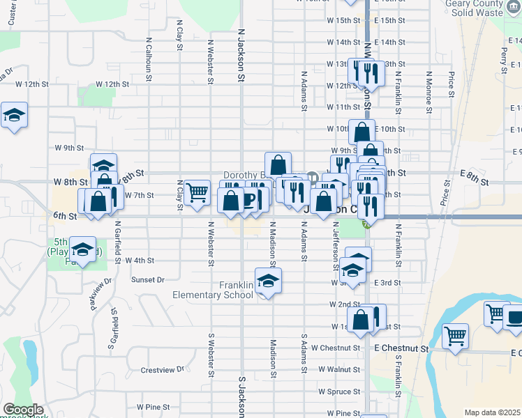 map of restaurants, bars, coffee shops, grocery stores, and more near 416 West 6th Street in Junction City