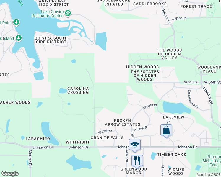 map of restaurants, bars, coffee shops, grocery stores, and more near 5450 Lackman Road in Shawnee