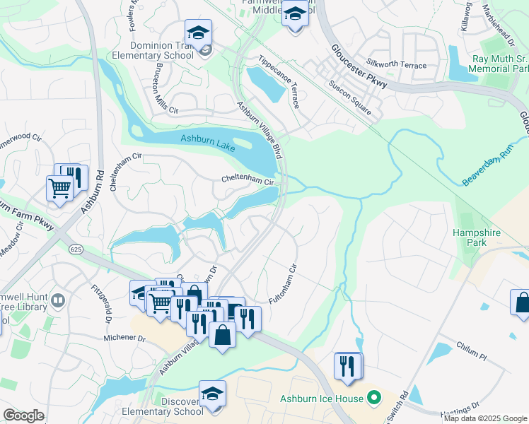 map of restaurants, bars, coffee shops, grocery stores, and more near 21249 London Bridge Terrace in Ashburn