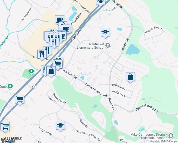 map of restaurants, bars, coffee shops, grocery stores, and more near 1484 Chatham Court in Crofton