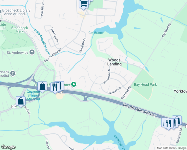 map of restaurants, bars, coffee shops, grocery stores, and more near 449 Delso Court in Annapolis