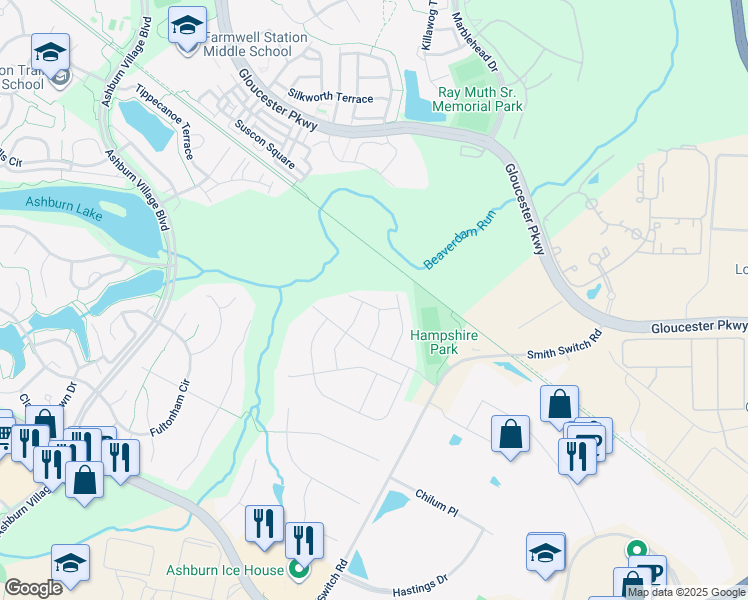 map of restaurants, bars, coffee shops, grocery stores, and more near 44386 Foxthom Terrace in Ashburn