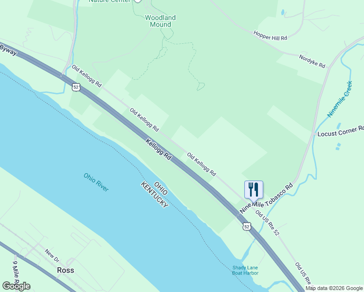 map of restaurants, bars, coffee shops, grocery stores, and more near 8574 Old Kellogg Road in Cincinnati