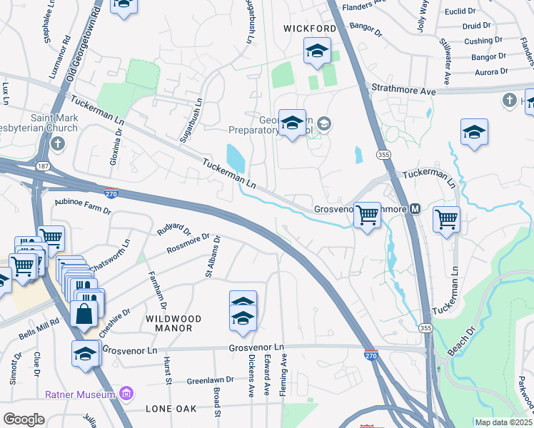 map of restaurants, bars, coffee shops, grocery stores, and more near 5550 Tuckerman Lane in Rockville