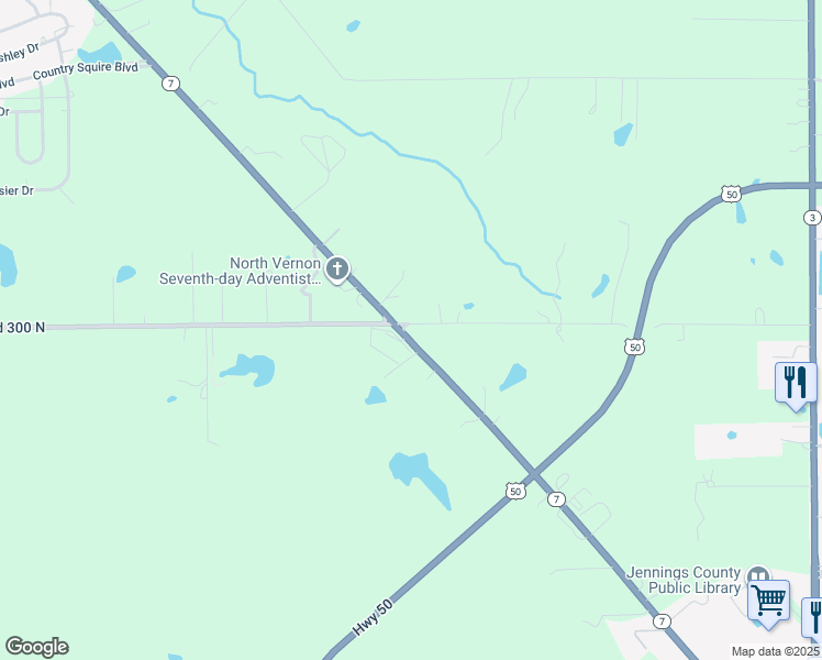 map of restaurants, bars, coffee shops, grocery stores, and more near 2990 State Highway 7 in North Vernon