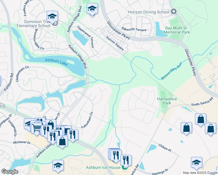 map of restaurants, bars, coffee shops, grocery stores, and more near 44223 Palladian Court in Ashburn