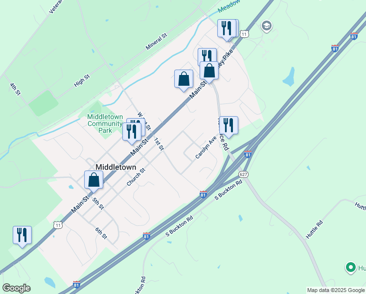 map of restaurants, bars, coffee shops, grocery stores, and more near 7761 Pleasant View Avenue in Middletown