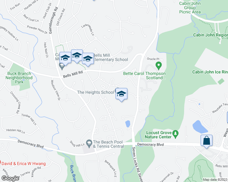 map of restaurants, bars, coffee shops, grocery stores, and more near 8082 Inverness Ridge Road in Potomac
