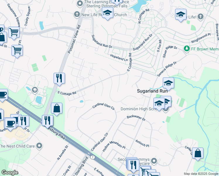 map of restaurants, bars, coffee shops, grocery stores, and more near 311 Samantha Drive in Sterling