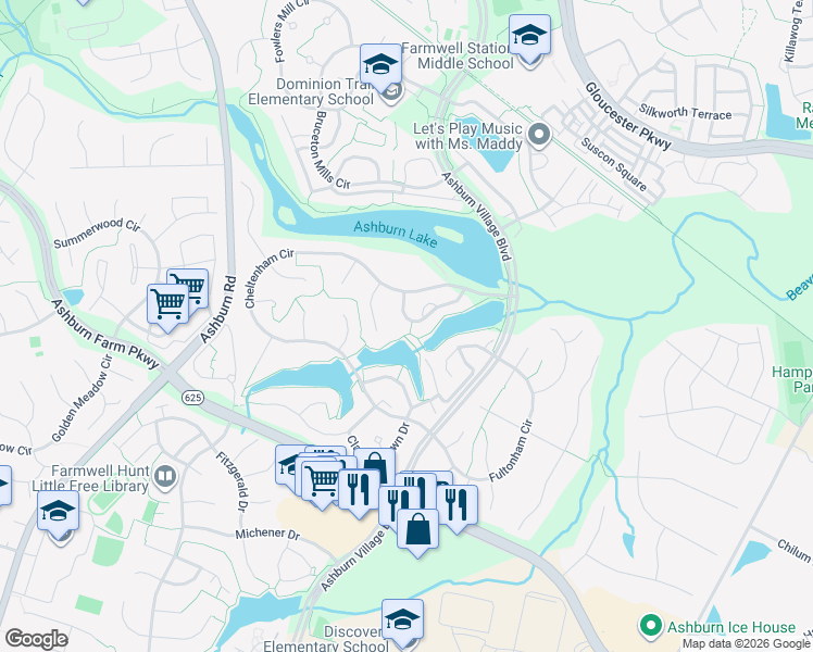 map of restaurants, bars, coffee shops, grocery stores, and more near 44059 Rising Sun Terrace in Ashburn