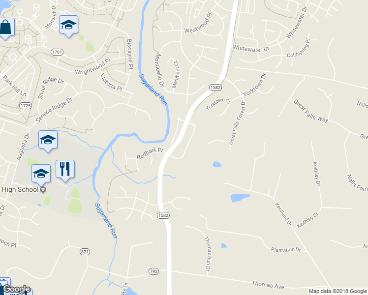 map of restaurants, bars, coffee shops, grocery stores, and more near 21193 Millwood Square in Sterling