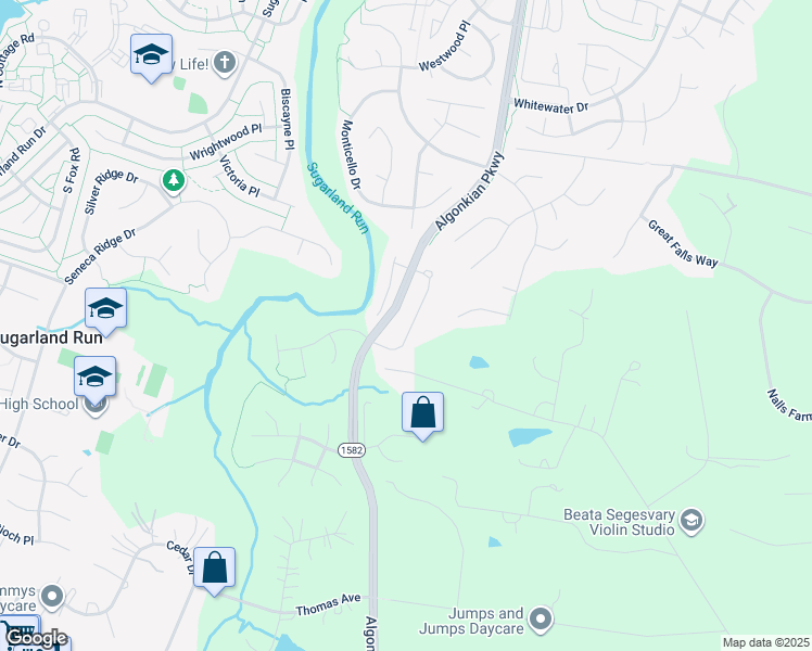 map of restaurants, bars, coffee shops, grocery stores, and more near 21193 Millwood Square in Sterling