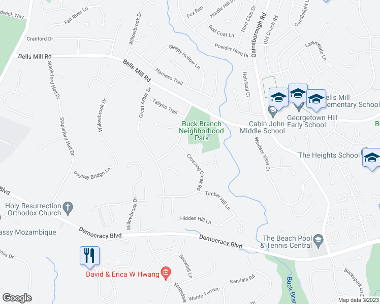 map of restaurants, bars, coffee shops, grocery stores, and more near 10600 Vantage Court in Potomac