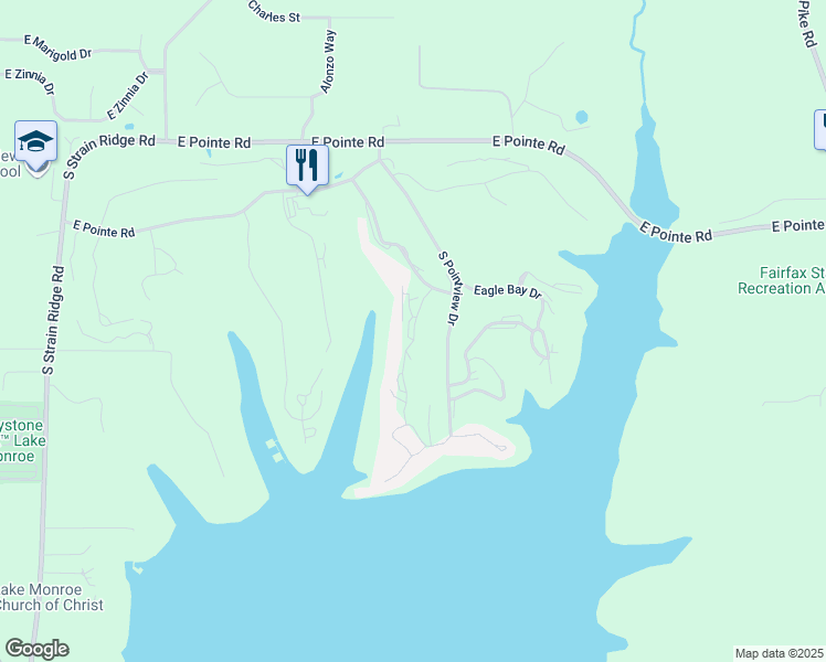 map of restaurants, bars, coffee shops, grocery stores, and more near 9430 South Lake Ridge Drive in Bloomington