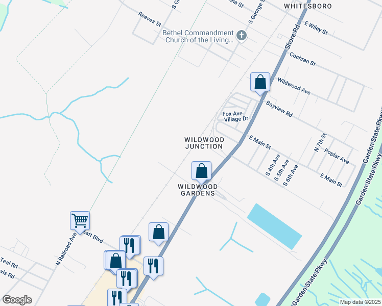 map of restaurants, bars, coffee shops, grocery stores, and more near 2503 Route 9 South in Cape May County