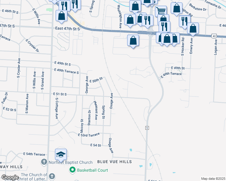 map of restaurants, bars, coffee shops, grocery stores, and more near 5017 Osage Avenue in Kansas City