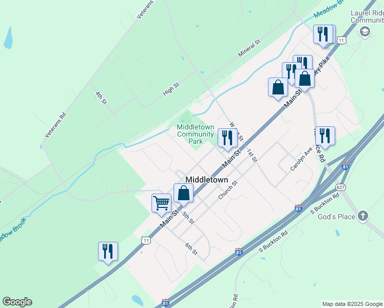 map of restaurants, bars, coffee shops, grocery stores, and more near in Middletown