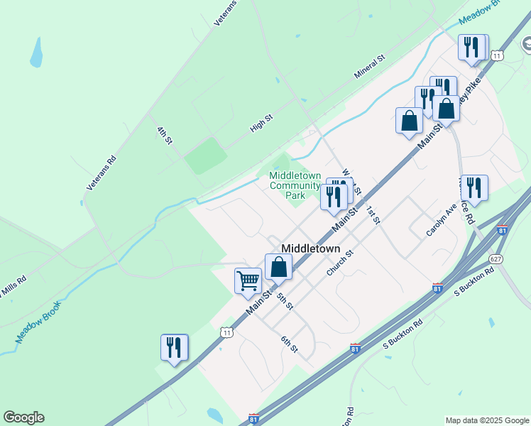 map of restaurants, bars, coffee shops, grocery stores, and more near 2416 Greenbriar Road in Middletown
