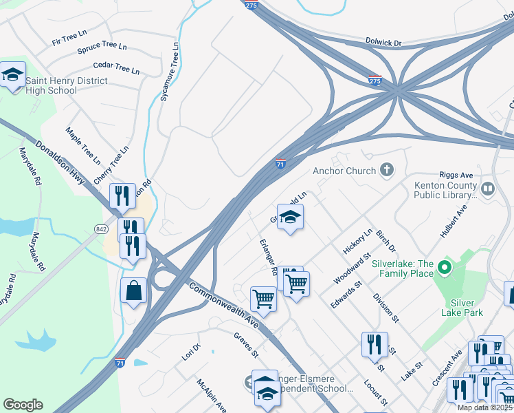 map of restaurants, bars, coffee shops, grocery stores, and more near 3236 North Talbot Avenue in Erlanger