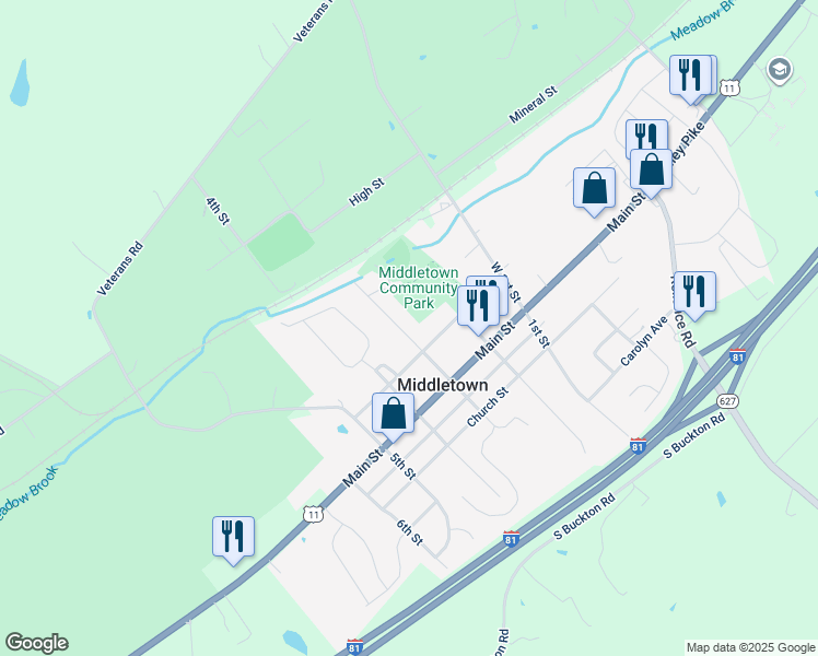 map of restaurants, bars, coffee shops, grocery stores, and more near 2420 West 3rd Street in Middletown