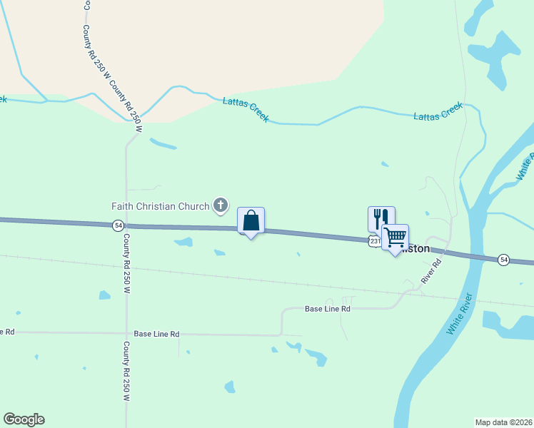 map of restaurants, bars, coffee shops, grocery stores, and more near 2082 West State Road 54 in Bloomfield