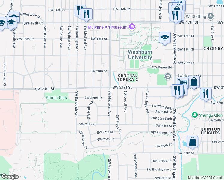 map of restaurants, bars, coffee shops, grocery stores, and more near 2110 Southwest Macvicar Avenue in Topeka