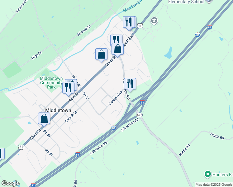 map of restaurants, bars, coffee shops, grocery stores, and more near 7721 Carolyn Avenue in Middletown