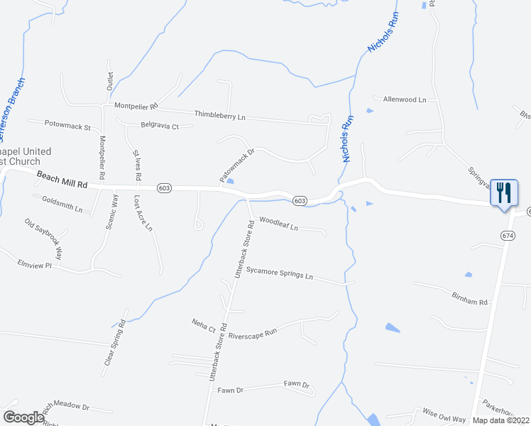map of restaurants, bars, coffee shops, grocery stores, and more near 10900 Woodleaf Lane in Great Falls
