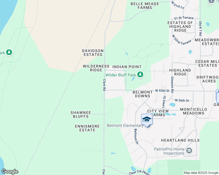 map of restaurants, bars, coffee shops, grocery stores, and more near 5475 Clare Road in Shawnee