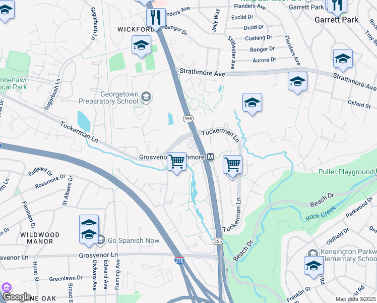 map of restaurants, bars, coffee shops, grocery stores, and more near 10500 Rockville Pike in Rockville