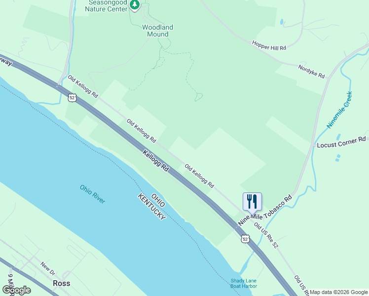 map of restaurants, bars, coffee shops, grocery stores, and more near 8574 Old Kellogg Road in Cincinnati