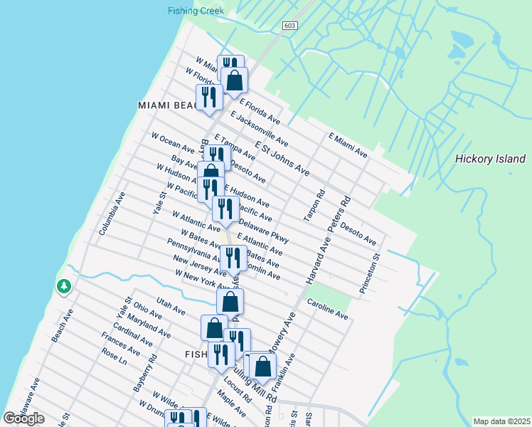 map of restaurants, bars, coffee shops, grocery stores, and more near 39 East Pacific Avenue in Villas