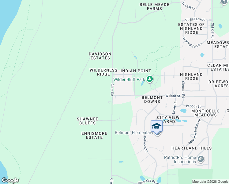 map of restaurants, bars, coffee shops, grocery stores, and more near 5475 Clare Road in Shawnee