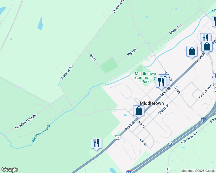 map of restaurants, bars, coffee shops, grocery stores, and more near 2516 Cypress Way in Middletown