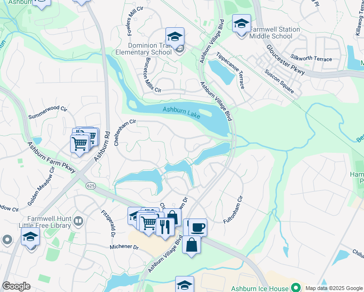 map of restaurants, bars, coffee shops, grocery stores, and more near 44041 Rising Sun Terrace in Ashburn