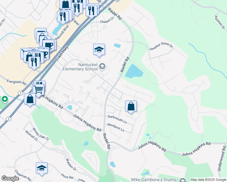 map of restaurants, bars, coffee shops, grocery stores, and more near 2432 Sandwich Court in Crofton