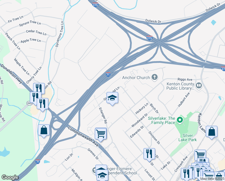 map of restaurants, bars, coffee shops, grocery stores, and more near 3225 North Talbot Avenue in Erlanger