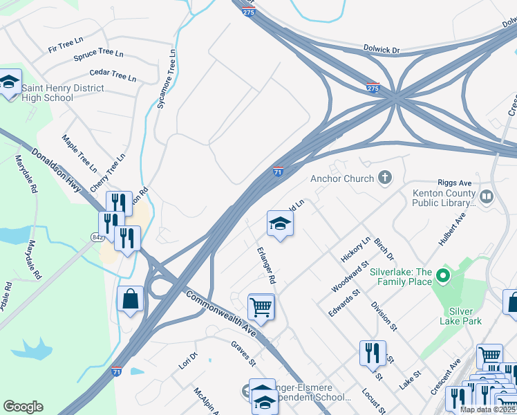 map of restaurants, bars, coffee shops, grocery stores, and more near 3236 North Talbot Avenue in Erlanger