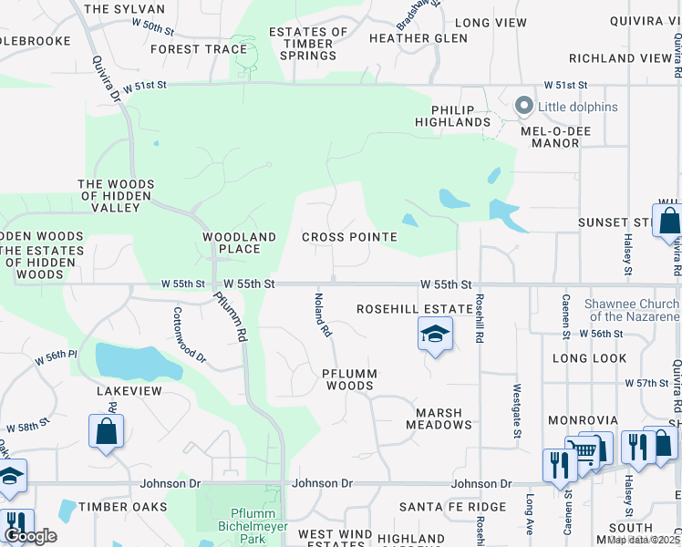 map of restaurants, bars, coffee shops, grocery stores, and more near 13123 West 54th Terrace in Shawnee