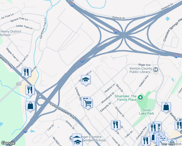 map of restaurants, bars, coffee shops, grocery stores, and more near 3225 North Talbot Avenue in Erlanger