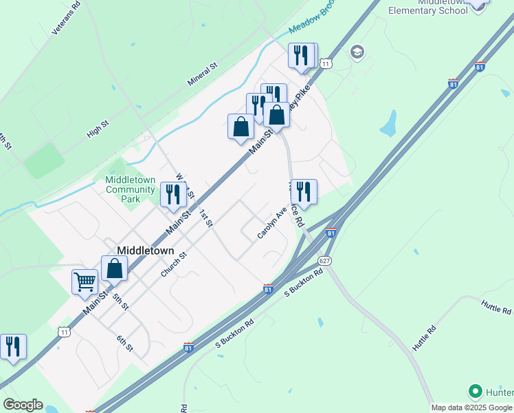 map of restaurants, bars, coffee shops, grocery stores, and more near 7719 Pleasant View Avenue in Middletown