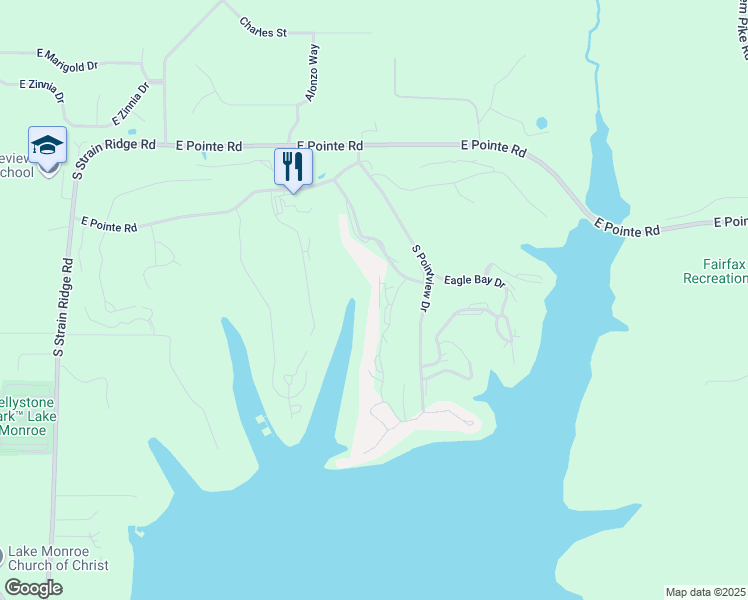 map of restaurants, bars, coffee shops, grocery stores, and more near 9344 South Lake Ridge Drive in Bloomington
