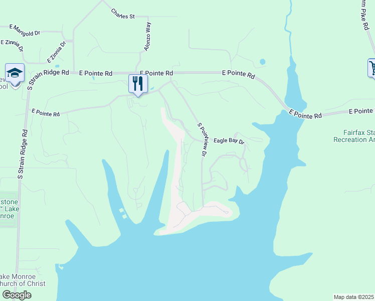 map of restaurants, bars, coffee shops, grocery stores, and more near 9344 South Lake Ridge Drive in Bloomington