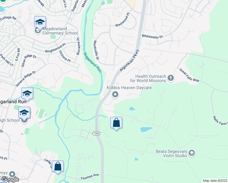 map of restaurants, bars, coffee shops, grocery stores, and more near 21169 Millwood Square in Sterling