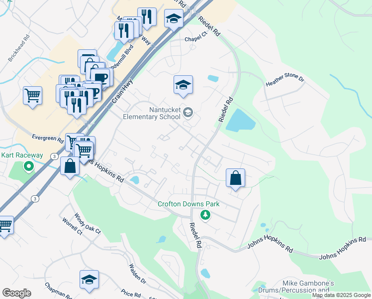 map of restaurants, bars, coffee shops, grocery stores, and more near 2531 Selkirk Court in Crofton