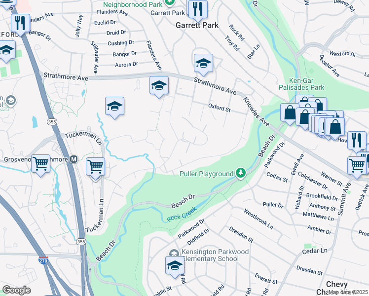 map of restaurants, bars, coffee shops, grocery stores, and more near 10607 Montrose Avenue in Bethesda