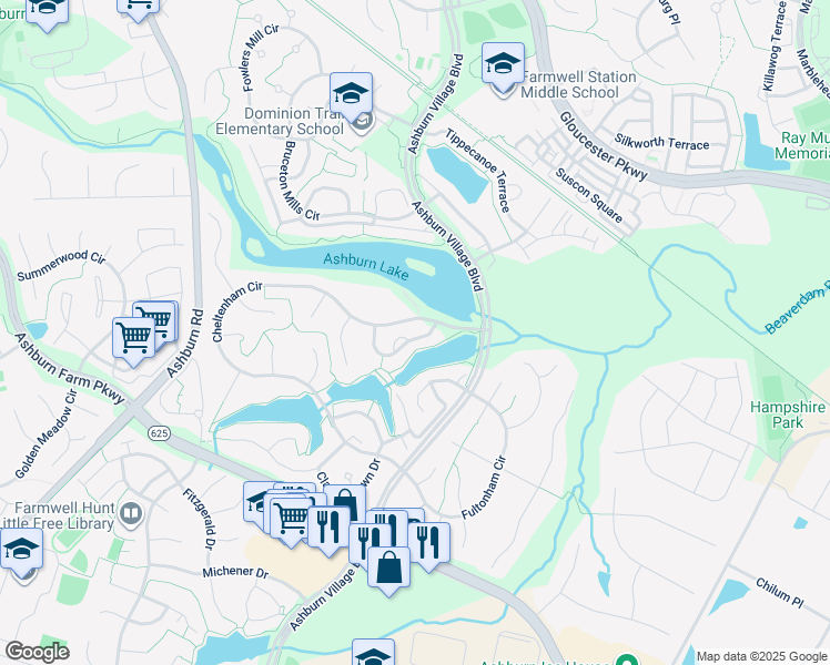 map of restaurants, bars, coffee shops, grocery stores, and more near 44096 Rising Sun Terrace in Ashburn